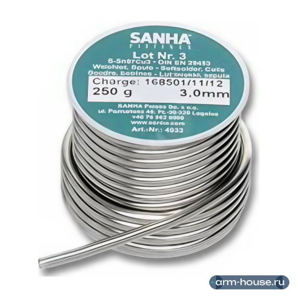 Припой ЗАНА (SANHA) S-Sn97Cu3 Нр.3, 3,0 мм, катушка, 250 г, 4933.3