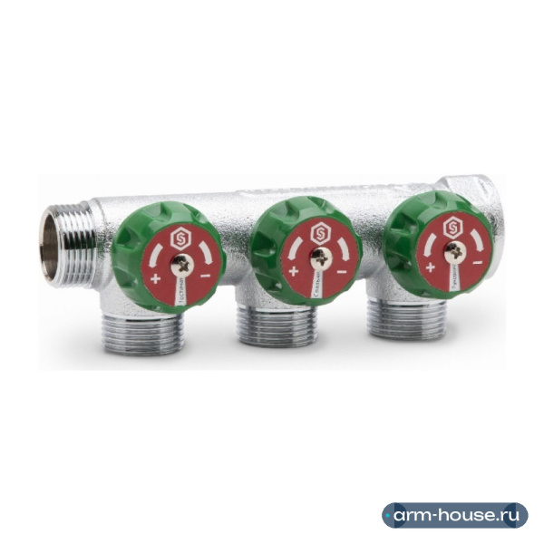 Коллектор Stout 3/4"x3/4", 3 отвода, «ЕК евроконус» регулирующий