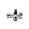 Миникран шаровой1/2" х 3/4" х 1/2", проходной, для бытовой техники, хромированный, резьбы НР-НР-ВР