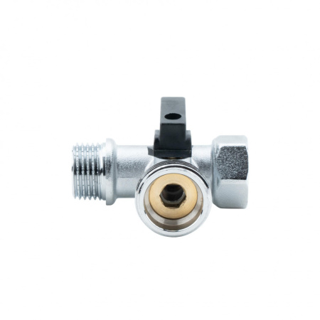 Миникран шаровой1/2" х 3/4" х 1/2", проходной, для бытовой техники, хромированный, резьбы НР-НР-ВР