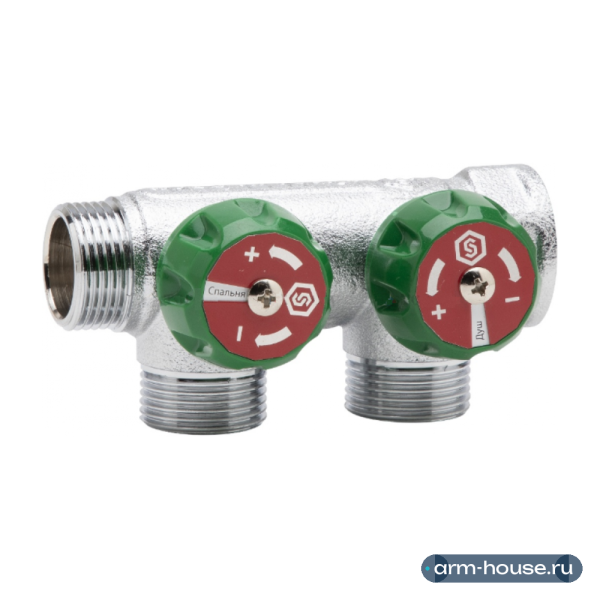Коллекторы | Stout 3/4"x1/2", 2 отвода, плоское уплотнение регулирующий