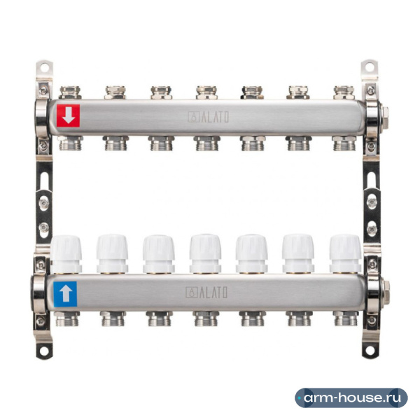 Коллектор Alato 1" x 3/4" x 7-вых для радиаторного отопления (нерж. сталь) 0302-0007