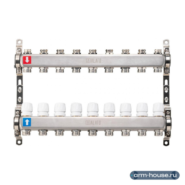 Коллектор Alato 1" x 3/4" x 9-вых для радиаторного отопления (нерж. сталь) 0302-0009