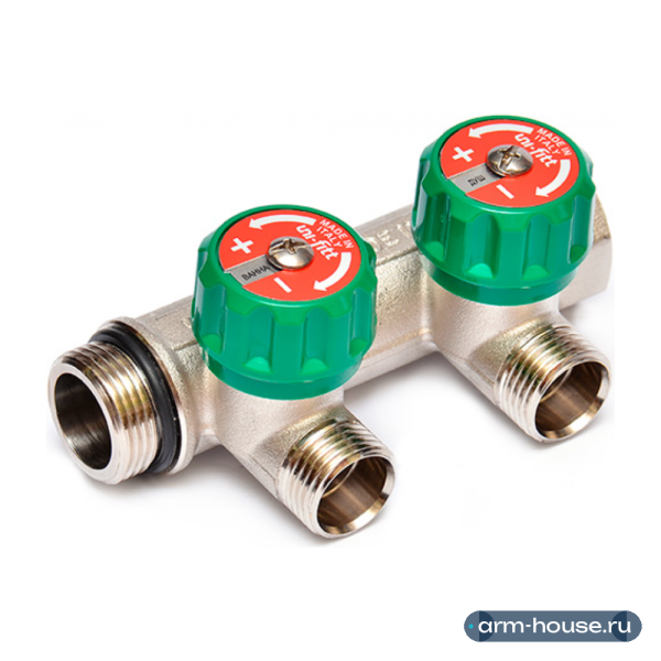 Коллектор Uni-Fitt 3/4"х1/2" - 2 выхода «ЕК евроконус» никелированный с вентилями 410N3220