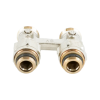 Узел запорно-присоединительный прямой H-образный Oventrop Multiflex F (ZB), 3/4" x 1/2" Н ЕК-Н, латунь никелированная, для приборов со встроенным вентилем, мягкое плоское уплотнение