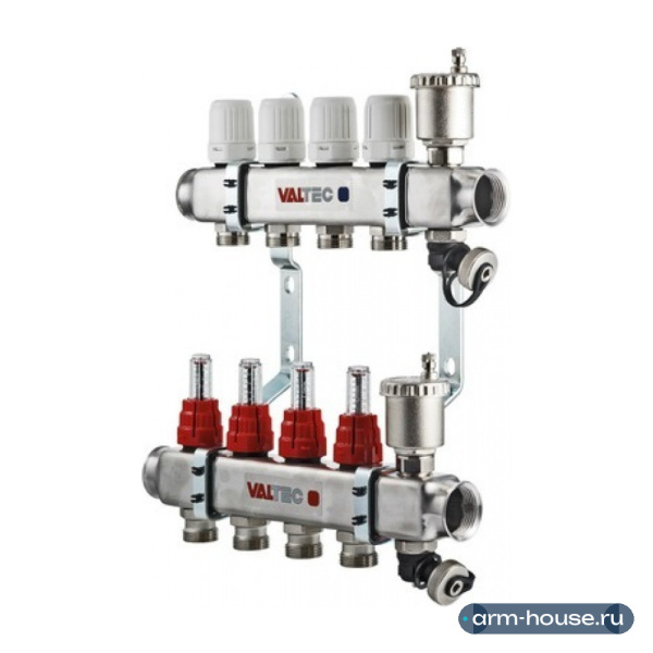 Коллекторный блок Valtec 1"х3/4" 5 выходов с расходомерами (нерж. сталь) VTc.586.EMNX.0605