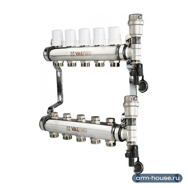 Коллекторный блок Valtec 1"х3/4" 7 выходов (нерж. сталь) VTc.588.EMNX.0607