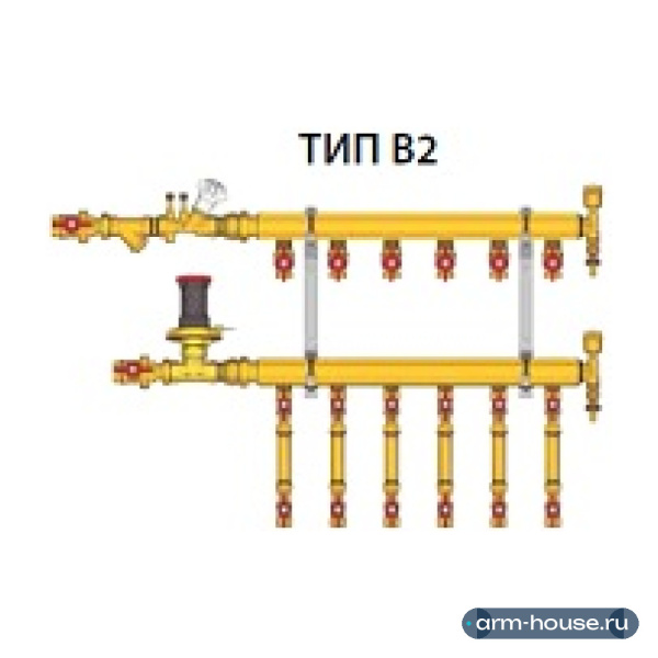 Узел отопления коллекторный этажный Giacomini GE553-B2 тип B2, 1"х1/2" DN40, 2 выхода