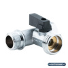 Миникран шаровой1/2" х 3/4" х 1/2", проходной, для бытовой техники, хромированный, резьбы НР-НР-ВР