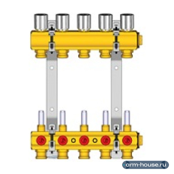 Комплект коллекторов с расходомерами для узла R557R-1 Giacomini R553K 1"х3/4"E, 11 контуров
