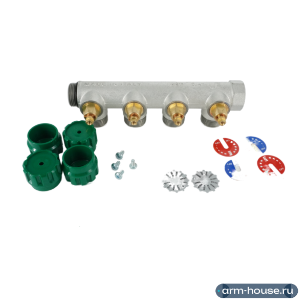 Коллектор модульный ELSEN 3/4"х3/4" EK, 4 контура, с вентилями 90°, латунь TIN
