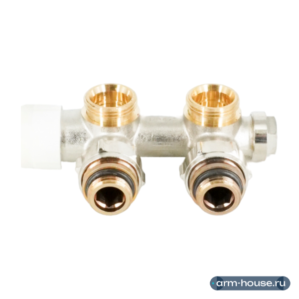 Узел присоединительный угловой Oventrop Multiblock T, 3/4" x 1/2" НН, латунь никелированная, с преднастройкой, запорная и сливная функции, для двухтрубных систем