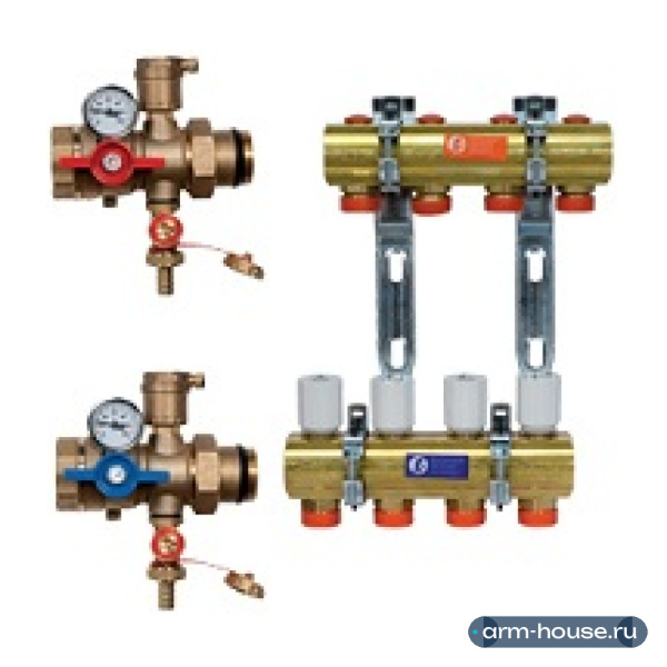 Коллекторная группа с кранами R269T Giacomini R553DK 1"х18, 5 контуров